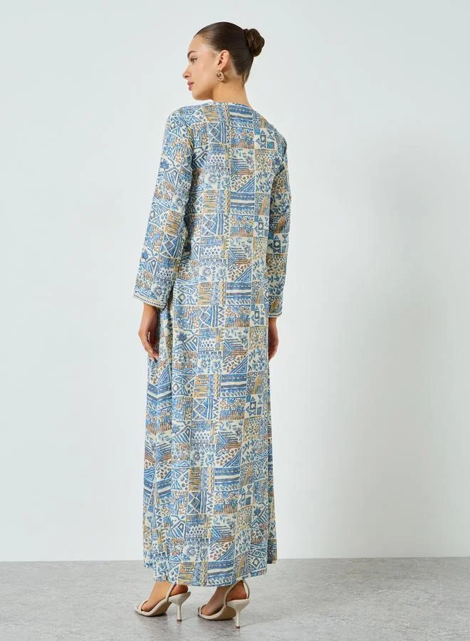 Maxim Creation  Blue Printed Embroidered A-Line Jalabiya for Women | Best Price UAE